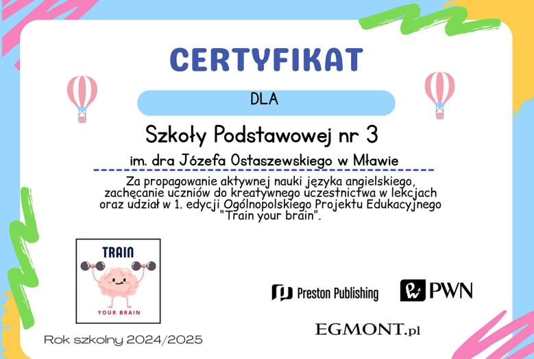 Certyfikat “Train your brain”  w SP 3