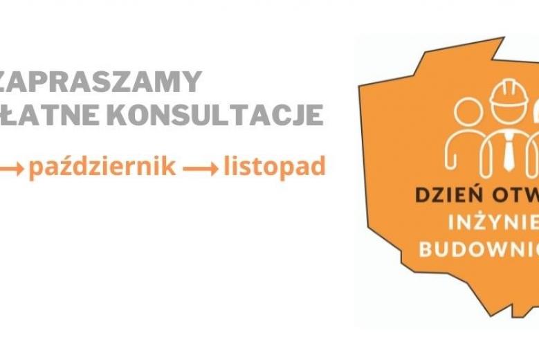 kontur Polski, napisy: ZAPRASZAMY NA BEZPŁATNE KONSULTACJE wrzesień - październik - listopad DZIEŃ OTWARTY INŻYNIERA BUDOWNICTWA