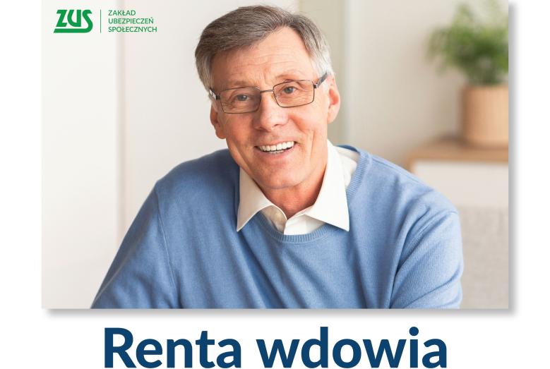 mężczyzna, napis: Renta wdowia