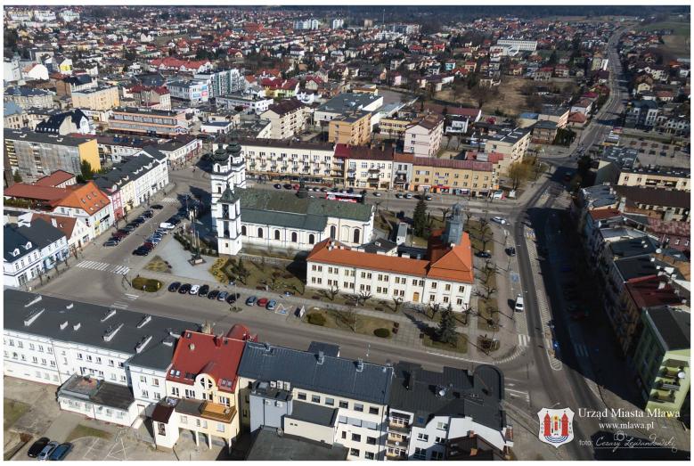 centrum Mławy z lotu ptaka, fot. Cezary Lewandowski