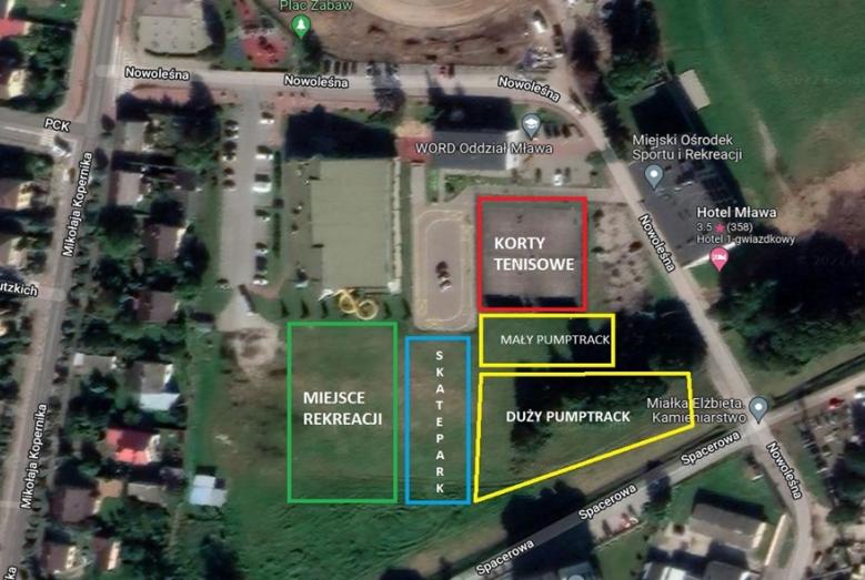 Mapka z rozmieszczeniem obiektów MOSiR-u