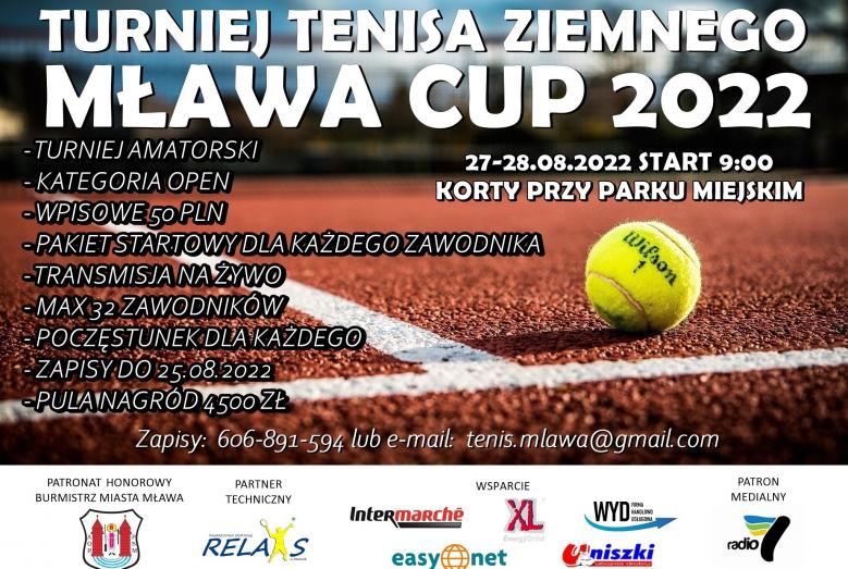 Turniej Tenisa Ziemnego Mława Cup 2022, w tle fragment kortu tenisowego z piłeczką