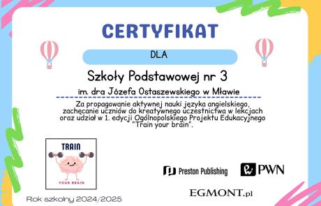 Certyfikat “Train your brain”  w SP 3