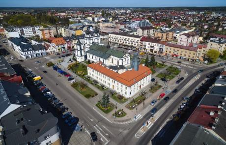 Widok centrum Mławy z lotu ptaka