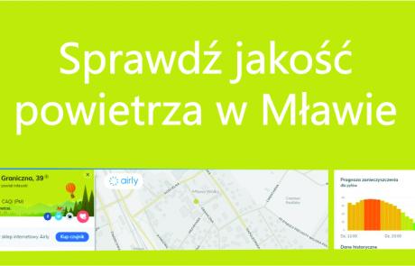 Baner z hasłem "Sprawdź jakość powietrza w Mławie"