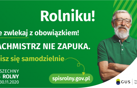 Zielony plakat z meżczyzną po prawej stronie informujący o sposobie pracy rachmistrzów spisowych 