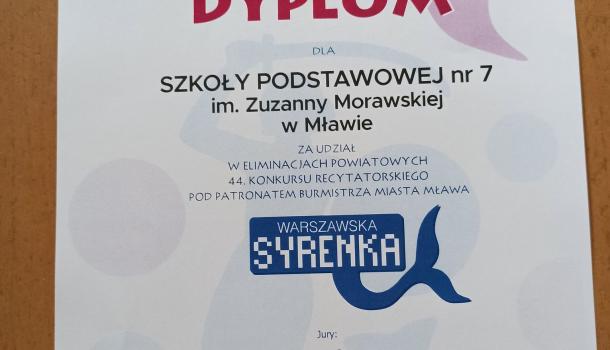 Powiatowe eliminacje konkursu recytatorskiego warszawska syrenka rozstrzygnięte!