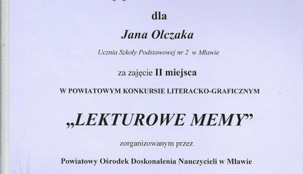 Jan Olczak z SP nr 2 laureatem Lekturowych memów