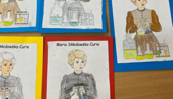"Doświadczamy i eksperymentujemy z Marią Skłodowską-Curie" – prace plastyczne i doświadczenie uczniów klasy 2 SP 3